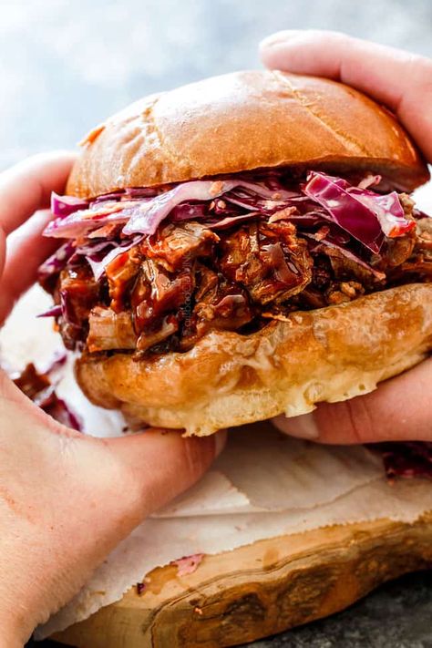 BEST BBQ Brisket Sandwiches (easy slow cooker) with customizable toppings Brisket Leftovers, Brisket Sandwiches, Crowd Food, Beef Brisket Sandwich, Brisket Burger, Bbq Beef Sandwiches, Sandwiches Recipes, Beef Brisket Recipes, Bbq Sandwich