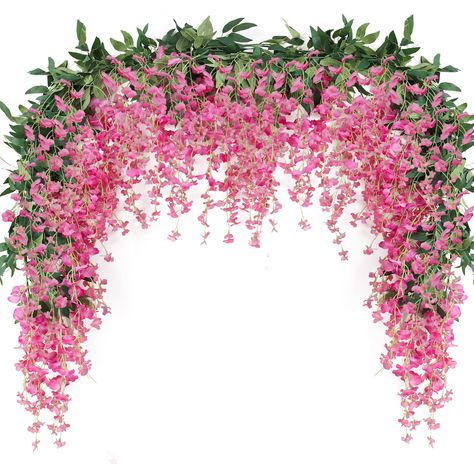 PRICES MAY VARY. ❀ Faux Wisteria garland, well made, colorful and look real. The perfect decoration for any place you like. Bring the ambience of nature to your home with vivid and realistic decor throughout the year. ❀Quantity and Size: We have 3 packs of Artificial Wisteria Wreaths in our package. The total length of a wreath is 185 cm. Note: If you want to get the dense effect on the picture, it is recommended to buy more than 3 copies. ❀ These faux wreaths are colorful, and each fake wreath Wedding Arches Outdoors, Majlis Perkahwinan, Wedding Elements, Wedding Wall, Greenery Garland, Spring Summer Decor, Budget Friendly Decor, Hanging Flower Wall, Hanging Flowers