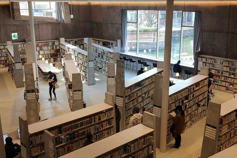 monolithic library extension by maru architecture floats on serene pond in matsubara, japan Book Space, Cove Lighting, Planting Plan, Central Library, Architecture Awards, Water Bodies, Natural Ventilation, Floor Framing, Steel Bar