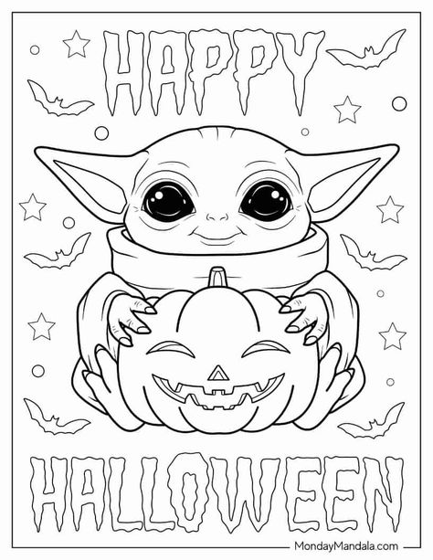 500 Halloween Coloring Pages (Free PDF Printables) Yoda Coloring Page Free Printable, Grogu Coloring Pages, Disney Halloween Coloring Sheets, Fallout Coloring Pages, Free Halloween Printables Coloring Pages, Free Halloween Coloring Pages Printables, Disney Halloween Drawings, Baby Yoda Coloring Page, Grogu Drawing