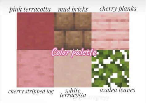 Minecraft Cherry Palette, Cherry Wood Palette Minecraft, Minecraft Brick Palette, Cherry Blossom Minecraft Pallet, Minecraft Color Palette, Block Pallets, Minecraft Brick, Minecraft Roof, Minecraft Fountain