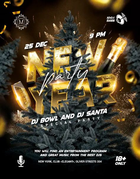 New Year Pubmat, Psd Free Photoshop Templates, New Year Flyer Design, New Year Party Poster, New Year Poster Design, New Year Party Flyer, Flyer Dj, New Year Flyer, Free Psd Flyer Templates