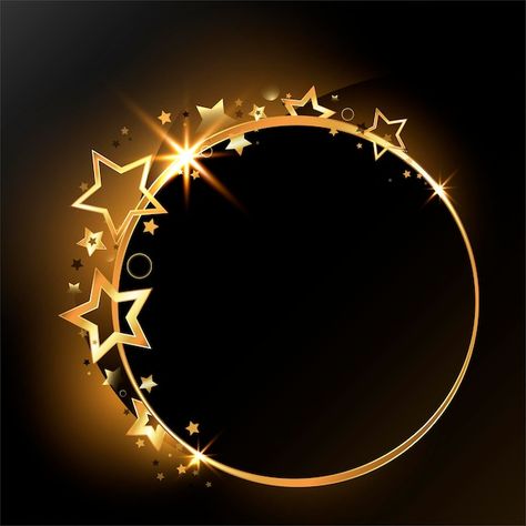 Vector golden round frame with shiny gol... | Premium Vector #Freepik #vector #star-frame #glitter-star #golden-star #glitter-circle Golden Round Frame, Stars On Black Background, Circle Frames Clipart, Birthday Card With Photo, Gold And Black Background, Star Logo Design, Logo Design Set, Circle Logo Design, Photo To Art