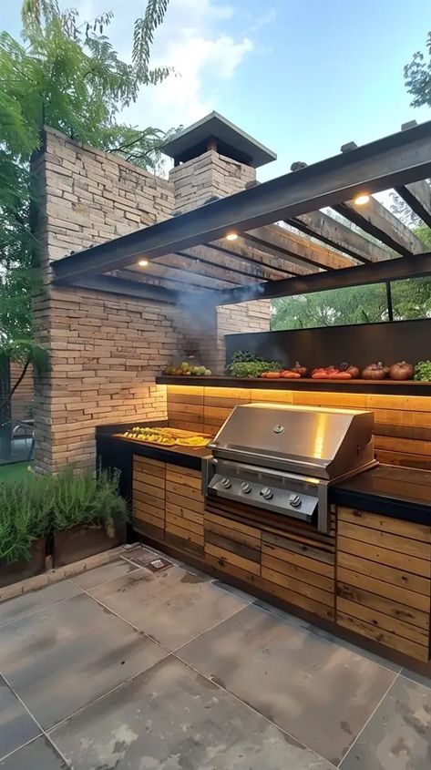 56 Outdoor Grill Stations Ideas for Every Style - DecorWithEva Outside Kitchens Bbq, Bbq Area Ideas Outdoor Uk, Bbq Pergola Ideas Grill Area, Barbecue Outdoor Design, Outside Bbq Area Ideas, Bbq Area Ideas Outdoor, Patio Grill Station, Grill Stations, Backyard Grill Ideas