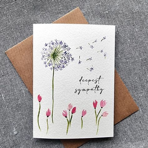 Sympathy Card Handmade Watercolour Card Dandelion - Etsy Handmade Sympathy Card Ideas Watercolor, Handmade Condolence Cards, Watercolor Condolence Card, With Sympathy Cards Handmade, Watercolour Sympathy Card Ideas, Sympathy Drawing, Watercolor Sympathy Card Ideas, Watercolour Sympathy Cards, Sympathy Card Watercolor