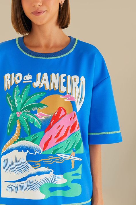 The Rio De Janeiro Relaxed T-Shirt captures the vibrant spirit of Brazil with its bold tropical prints and lively colors. Crafted with a comfortable round neckline, this piece features a unique silhouette that drapes effortlessly over the body, creating a relaxed yet chic look. Perfect for a casual day out or a tropical getaway, this t-shirt embodies the essence of FARM Rio's playful and joyful designs.Composition 95% POLYESTER 5% ELASTANECare Instructions MACHINE WASH GENTLE CYCLE, DO NOT BLEAC Tropical Getaways, Farm Rio, Tropical Print, Brazil, Rio De Janeiro, T Shirt, Clothes