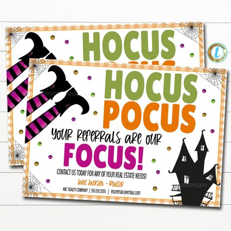 Halloween Realtor Postcard Mailer, Fall Marketing Referrals — TidyLady Printables Loan Officer Marketing Ideas Halloween, Fall Orthodontic Marketing, Marketing Ideas Nursing Home, Healthcare Referral Marketing Ideas, Resident Referral Flyer Marketing Ideas, Halloween Marketing Ideas Healthcare, October Marketing Ideas, Home Care Marketing Ideas, Halloween Sales Ideas