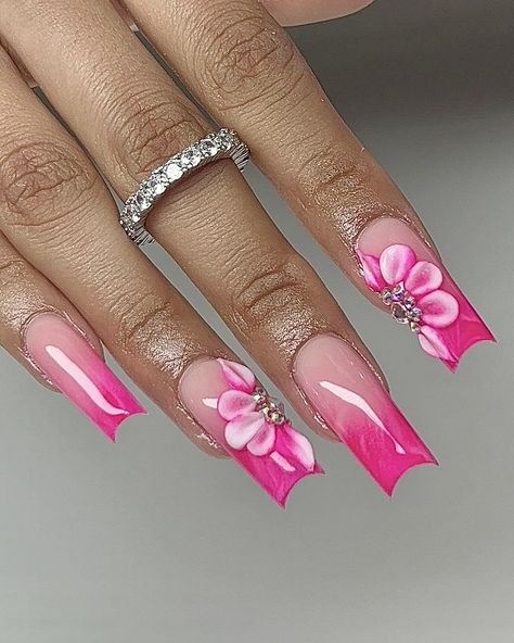 ig: nailsbycurls <3 Marble Pink Nails, Hot Pink Nail Designs, Neon Pink Nail, Rose Pink Nails, Purple And Pink Nails, Pink Nail Ideas, June Nails, Dark Pink Nails, Matte Pink Nails