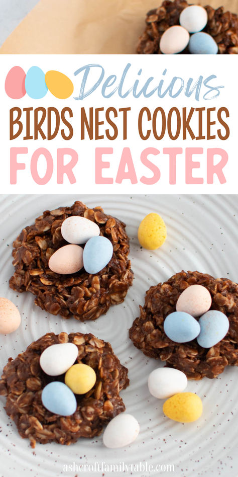 Easter dessert gluten-free birds nest cookies with Cadbury mini eggs. Egg Nests Easter, Easter Birds Nest Cookies, Egg Nest Cookies, Easter Nest Treats, Birds Nest Cookies, Easter Birds Nest, Cadbury Mini Eggs, Easter Festivities, No Egg Desserts