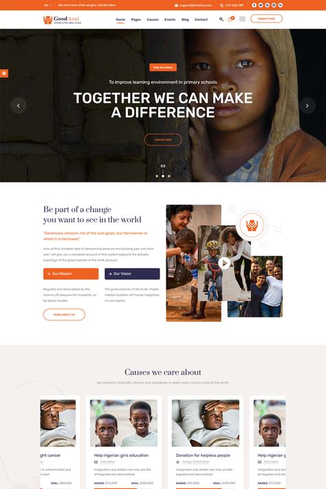 GoodSoul Charity & Fundraising WordPress Theme is a purpose-driven and comprehensive theme designed for nonprofits, charitable organizations, and fundraisers. Charity Website Design Inspiration, Charity Social Media Design, Ngo Website Design, Charity Website Design, Food Scarcity, Nonprofit Website Design, Charity Websites, Web Design Inspiration Creative, Nonprofit Website