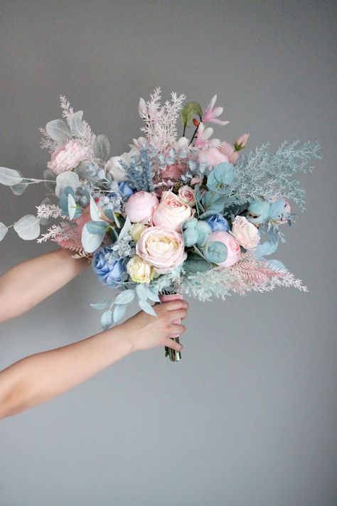 Pink Blue Wedding Bouquetflowers Wedding Bouquetboho Wedding - Etsy