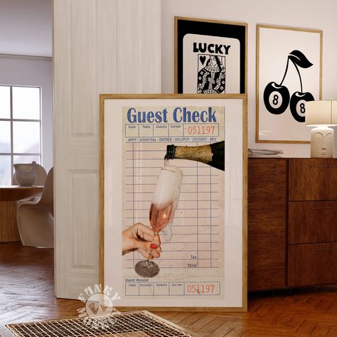 Trendy Wall Art Prints, Guest Check Print, Guest Check, Cart Decor, Bar Cart Decor, Preppy Aesthetic, Trendy Wall Art, Printable Poster, House Goals