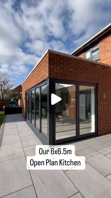 Emily | Project Ivel 🏡 on Instagram: "Our 6x6.5m Open Plan Kitchen ☺️ before operation Christmas happens 😆 🎄 ✨   We knocked through our dining room and extended out to create this look!   #kitchenextension #openplankitchen #kitchendecor #shakerkitchen #bifolddoors #kitchendesign #modernkitchen" Kitchen Dining Extension, Open Plan Kitchen Bifold Doors, Bifolds In Kitchen, Kitchen Dinner Ideas Open Plan, Kitchen Diner Extension Open Plan Layout, Kitchen Extension Ideas Open Plan, Kitchen Living Area Open Plan, Extension Ideas Open Plan, Small Kitchen Extension Ideas