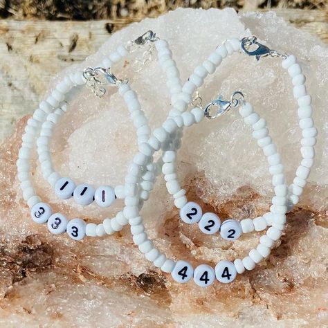 Beaded Angel Number Bracelets, Angel Number Jewelry Aesthetic, Angel Number Beaded Necklace, Zodiac Sign Beaded Bracelets, Zodiac Beaded Bracelet, Winter Bracelet, Jewelry Inspo, Angel, Beads