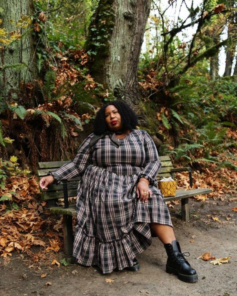 Combat Boot Outfits Plus Size, Plus Size Combat Boots Outfit, Combat Boot Outfits Winter, Dress And Combat Boots Outfit, Kellie Brown, Styling Combat Boots, Plus Size Indie, Indie Outfits Plus Size, Dress With Combat Boots