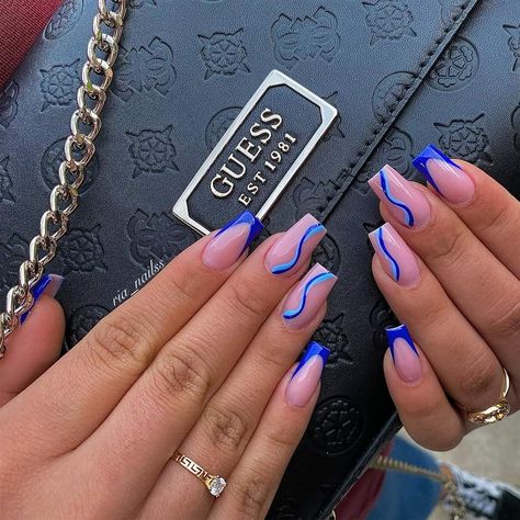 Blue Nail Ideas Coffin, Blue Nails Ideas Coffin, Nail Inspo Trendy Blue, Blue Nails Ideas Short, Blue Nail Ideas Acrylic, Royal Blue Nails Designs Short, Blue Coffin Nail Ideas, Blue Trendy Nails, Blue Nail Inspo Acrylic