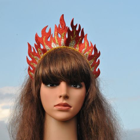 Fire headpiece perfect for a Halloween themed party. Festival carnival costume for women/ Pretty flame headband for your fire costume. -Ready for shipment -Very light -100% hand made Fire Hair Accessories, Fire Element Costume, Fire Goddess Costume, Flame Headband, Fire Costume Women, Fire Fairy Costume, Fire Headdress, Fire Headpiece, Fire Themed Outfits