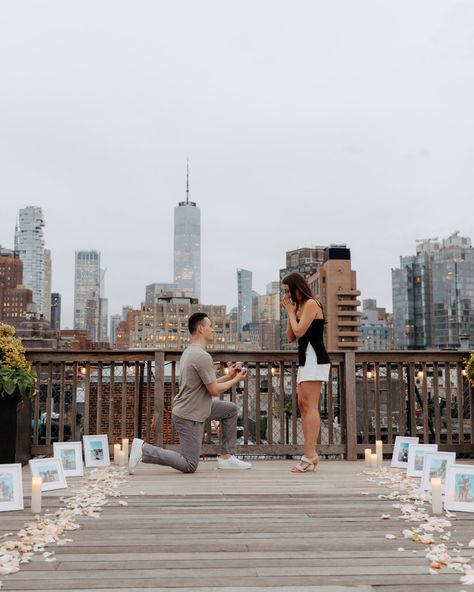 A Soho Rooftop Surprise Proposal | jennifermorrisphotography.com Deck Proposal Ideas, It Was Always You Proposal, Rooftop Proposal Decorations, Proposal Ideas Rooftop, Nighttime Proposal, Balcony Proposal, Outside Proposal Ideas, Simple Proposal Ideas At Home, Rooftop Proposal Ideas