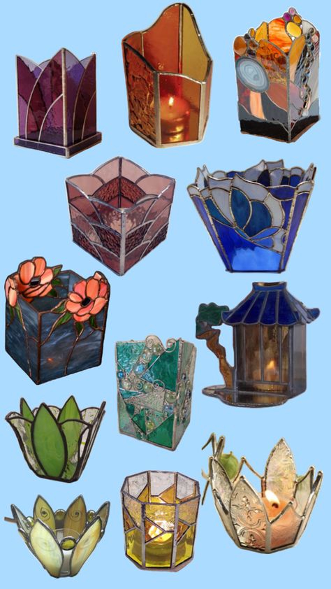 Vitray Desenleri Modern, Stained Glass Jewelry Boxes, Stained Glass Tea Light Holder, Simple Stained Glass Windows, Stained Glass Candle Holder Patterns, Stained Glass Lantern, Stained Glass Candle, Stained Glass Candle Holders, Stained Glass Candles