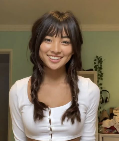 Hoco Hairstyles Bangs, Flat Bangs Hairstyle, Cute Hairstyles For Round Faces Long, Full Front Bangs, Updo With Short Bangs, Bangs And Claw Clip, Hairstyles For Long Hair With Bangs Updo, Hair Styles W Bangs, Hairstyle Ideas For Round Face