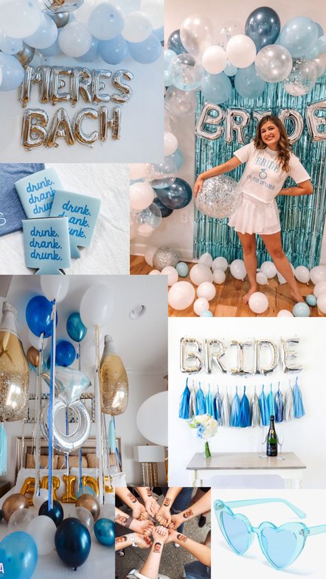 Light Blue Bachelorette Party Decorations, Bachelorette Party Decorations Blue, Bridal Shower Ideas Beachy, Lake Bachelorette Decor, Sea Themed Bachelorette Party, Teal Bachelorette Party Decor, Ocean Bachelorette Party Beach Themes, Blue And Silver Bachelorette Party, Purple And Blue Bachelorette Party