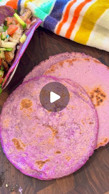 Charbel Barker on Instagram: "PURPLE TORTILLAS 🤤💜

Add a little color to your tacos with these simple tortillas! 

2 cups of warm water
1 small purple cabbage 
2 1/4 cups of corn flour Maseca 

Blend the water with the cabbage, strain directly into the flour, and form a dough that is not sticky. Make a 1 inch ball with the dough and press with a tortilla press. Next, cook at medium heat for about 1 minute each, enjoy your fresh tortillas! 💜 

#tortillas #tortilla #mexicanfood" Purple Tortillas, Cabbage Tortilla, Fresh Tortillas, Tortilla Press, Purple Cabbage, Corn Flour, Corn Tortillas, Tortillas, 2 Cups