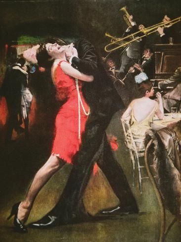 size: 12x9in Giclee Print: Jazz Club of the 'Roaring Twenties' : Roaring 20s Aesthetic, 20s Aesthetic, 1920s Jazz, Jazz Art, Art Library, Auguste Rodin, 1920s Style, Giclee Painting, Jazz Club