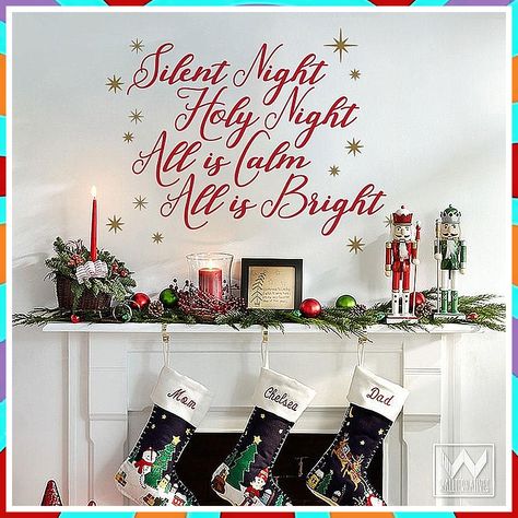 Christmas Mantel - Be Awesome - Stop Searching! Get all your needs fulfilled from one of the leading online retailers. Xmas Windows, Christmas Mantles, Christmas Window Decoration, Mantle Ideas, Silent Night Holy Night, Decals Cricut, Christmas Lights Garland, Holidays Ideas, Christmas Mantle Decor