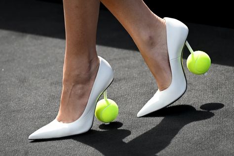 Zendaya’s Surreal Heels Are a Smash Hit | Vogue Ball Heels, Zendaya Challengers, Tennis Skirt Outfits, Sporty Chic Outfits, Tennis Photography, Celebrity Shoes, Film Fashion, Gala Fashion, Press Tour