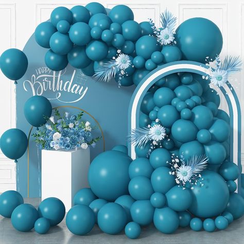 PRICES MAY VARY. ✨ 113 PACK TEAL BLUE BALLOONS: The package comes with 18 inch peacock blue balloons (3 pcs), 12 inch peacock blue balloons (20 pcs), 10 inch peacock blue balloons (30 pcs), 5 inch peacock blue balloons (57 pcs), 1pc balloon ribbon, 1pc 16ft balloon stripe tape, 1pc balloon sticky dots (100 points), allowing you to create a visually striking and captivating atmosphere that will leave your guests in awe. ✨ High Quality Balloon Decoration: Our turquoise blue party balloons are made Blue Balloon Arch, Blue Decorations, Balloons For Birthday, Blue Balloon, Balloon Ribbon, Balloon Centerpieces, Black Balloons, Balloon Backdrop, Blue Party