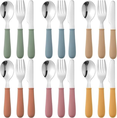 Amazon.com: Sunnychicc 18 Pieces Toddler Utensils Kids Silverware with Silicone Handle Stainless Steel Toddler Fork Spoon Knife Set Children Flatware Set, 6 Colors : Baby Toddler Utensils, Fork Spoon Knife, Spoon Knife, Baby Spoon, Forks And Spoons, Baby Safe, Utensil Set, Knife Set, Knife Sets