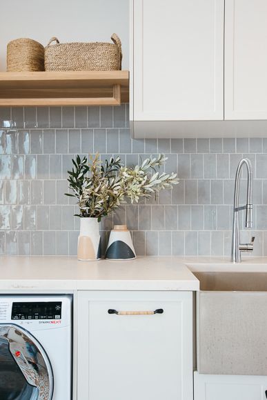 Laundry & Mud Room Reveal - Kyal & Kara : Kyal & Kara Laundry Room Tile, Dream Laundry Room, Laundry Room Renovation, Laundry Design, Modern Laundry Rooms, Laundry Room Inspiration, Laundry Room Remodel, Casa Vintage, Room Tiles