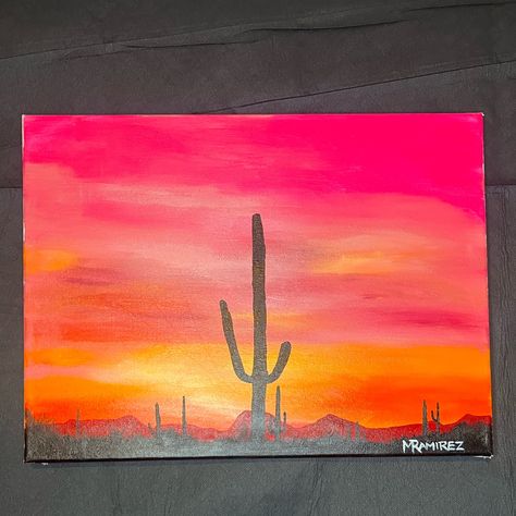 Original Artwork Signed On The Front. Az Native Chicano Artist Michael Ramirez Great Addition To Any Space. 12”X16” Stretched Canvas 0.5” Wide Please Note That The Colors May Vary Depending On Your Monitor Settings And Lighting. Fun Paintings, Dyi Art, Arizona Sunset, Paintings Ideas, Western Paintings, Simple Canvas Paintings, Diy Watercolor Painting, Desert Painting, Desert Sunset