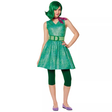 Adult Disgust Costume - Inside Out 2 - Spirithalloween.com Disgust Costume, Kostum Disney, Pixar Costume, Inside Out Disgust, Inside Out Costume, Classic Halloween Costumes, Disney Inside Out, Green Wig, Fancy Dress Up