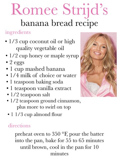 Victoria Secret Diet, Model Diet, Me U, Romee Strijd, Banana Bread Recipe, Healthy Girl, Green Juice, Banana Bread Recipes, Bread Recipe