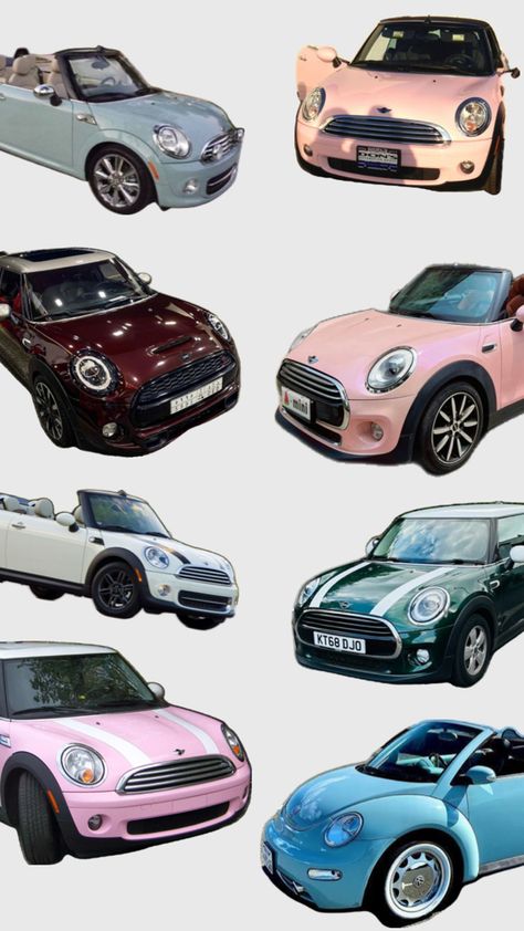 Cars , colours, aesthetic cars, dream, inspo , inspo for cars, Mini Cooper, mini ,multiple cars Pink Mini Cooper Convertible, Car Colors Paint Ideas, Minicooper Mini Coopers, Cute Cars For Teens, Pink Mini Cooper, Mini Cooper Aesthetic, Pink Mini Coopers, Mini Cooper Accessories, Mini Cabrio