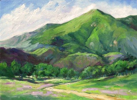 Impressionist Mountain Paintings | California Mountain – Impressionist landscape oil painting by Karen ... Mountain Impressionist Painting, Impressionist Mountains, California Mountain, California Mountains, Mountain Painting, Green Pictures, California Landscape, Impressionist Landscape, Painting Subjects