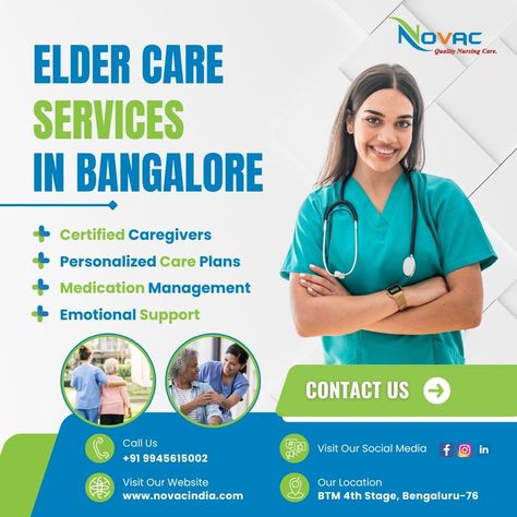 Worried about your aging loved ones in Bangalore? Novac Healthcare is here to provide exceptional in-home elder care services! Our compassionate caregivers ensure your seniors receive the care they deserve in the comfort of their own homes. Here's why Novac is the perfect choice for your family: * Experienced & Certified Caregivers * Personalized Care Plans * Medication Management & Assistance * Companionship & Emotional Support * Peace of Mind for You & Your Family Don't wait! Contact ... Love Your Parents, Elder Care, Medication Management, Nursing Care, Senior Care, Home Health Care, Elderly Care, Care Plans, Senior Living