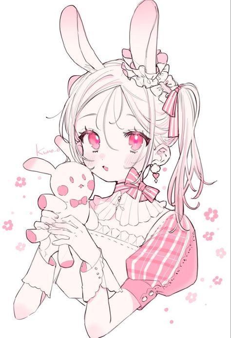 Pretty Sketches, Commission Ideas, Rabbit Drawing, Inspo Art, Draw Anime, 캐릭터 드로잉, 인물 드로잉, Pink Art, Cute Art Styles