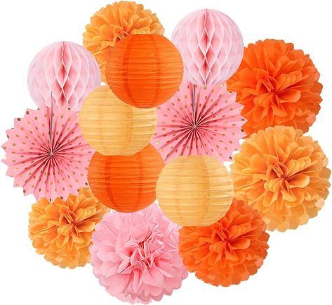 Beige-Orange Peach Fall Party-Decorations Paper-Lanterns- 14pcs Autumn Thanksgiving Harvest Birthday Boho Streamers Fan,Tissue Pom Poms, Baby Bridal Shower Wedding Engagement Decor : Amazon.co.uk: Home & Kitchen Pink Orange Party, Groovy Thanksgiving, Harvest Festival Decorations, Friendsgiving Decorations, Fall Party Decorations, Tissue Pom Poms, Orange Party, Paper Fan, Tissue Paper Pom Poms