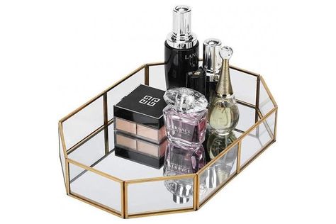 (Polygon) - WaiTing Decorative Makeup Vanity Trays, Crystal Mirrored Cosmetic Jewellery Toiletries Trinket Home Decor Tray Handmade Glass Ornate Perfume Tray for Dresser Bedroom Bathroom Restaurant Hotel (Polygon) - Matt Blatt Tray For Dresser, Nightstand Tray, Gold Mirror Tray, Bathroom Restaurant, Dresser Bathroom, Dresser Bedroom, Vanity Trays, Bathroom Vanity Tray, Makeup Tray