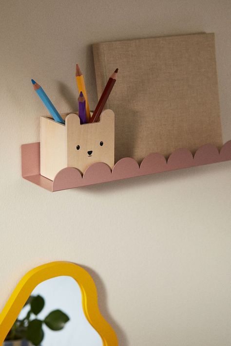 Kids Wall Shelf, Kids Wall Shelves, Toddler Girls Room, Small Bedroom Inspiration, Metal Wall Shelf, Felt Storage, Metal Wall Shelves, Toddler Girl Room, Furniture Bedside Table