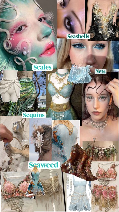 Under The Sea Party Outfit College, Colourful Halloween Costumes, Sea Captain And Siren Costume, Sea Hag Costume, Siren Halloween Costume Outfit, Siren Diy Costume, Dark Siren Costume Diy, Sea Nymph Costume, Sea Creatures Costumes