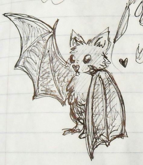 Bat drawing Bat Pfp Drawing, Bat Tutorial Drawing, Cute Bat Sketch, Flying Fox Bat Drawing, Kawaii Bat Drawing, Bat Wings Drawing Reference, Drawings Of Bats, Folded Bat Wings Reference, Gothic Things To Draw Easy