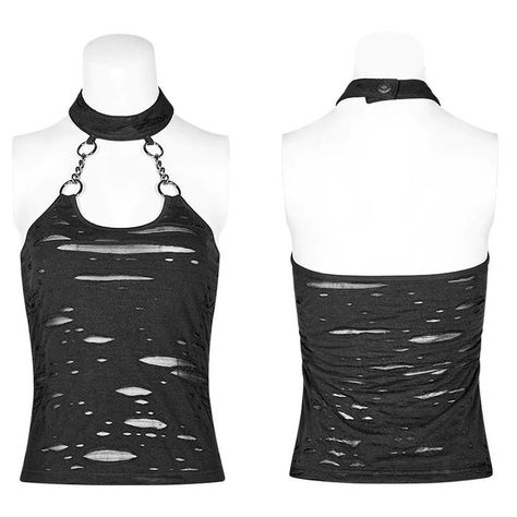 (1) Goth Punk Clothing - "Kelly" Distressed Tank Top – Gothikco Backless Black Top, Distressed Tank Top, Rave Shirts, Look Grunge, Rave Style, Attitude Clothing, Black Sleeveless Top, Punk Rave, Backless Top