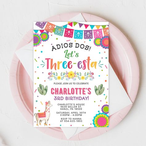 Three Esta, Mexican Invitations, Fiesta Birthday Invitations, Fiesta Birthday, Birthday Printables, Third Birthday, 3rd Birthday Parties, Invitation Sizes, Digital Invitation