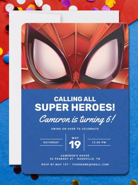 Spider-Man | Super Hero Birthday Invitation
Invite all your family and friends to your child's Spider-Man themed Birthday with these awesome Birthday invites. Personalize by adding all your party details! #birthday #happybirthday #birthdaycards #birthdayparty #6thbirthday #spiderman #superhero Spider Man Birthday Invitations, Marvel Birthday Party Ideas, Spider Man Themed Birthday Party, Spiderman Invitations, Spiderman Birthday Party Invitations, Unique Birthday Ideas, Spiderman Birthday Invitations, Marvel Birthday, Spiderman Invitation