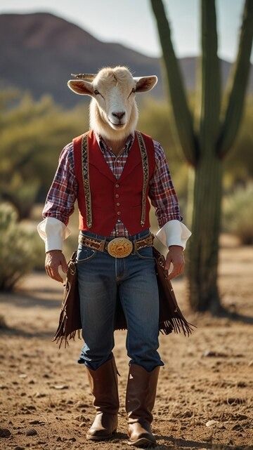 A man in a goat costume with a cowboy hat and a cowboy hat | Premium AI-generated image Goat Costume, A Goat, Free Business Card Mockup, Business Card Maker, Poster Maker, Poster Invitation, Presentation Template Free, Cowboy Hat, Pattern Drawing