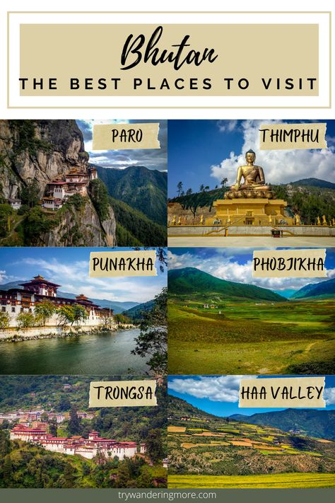 The best places to visit in Bhutan are Paro, Thimphu, Punakha, Phobjikha Valley, Trongsa and Haa Valley Bhutan Itinerary, Bhutan Travel, Travel Infographic, Top Places To Travel, Holiday Travel Destinations, Adventure Travel Explore, Travel Inspiration Destinations, Nepal Travel, Travel Destinations Asia