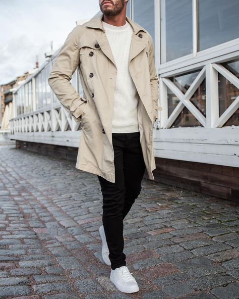 @menwithstreetstyle on Instagram: “#ad Great outfit from @boohoomanofficial! Tap to shop! 😍” Mens Trench Coat Outfit, Winter Trench Coat Outfit, Figure Out Your Style, Beige Coat Outfit, Beige Trench Coat Outfit, Brown Overcoat, Teenage Guys, Trench Coat Outfit, Beige Trench Coat